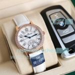 Swiss Copy Jaeger-LeCoultre Rendez-Vous Ladies Watch Diamond Bezel White Leather Strap